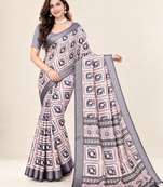 Chiku colour leaf digital printed linen cotton saree with jhalar