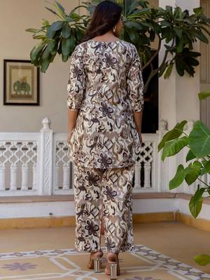 Printed Biege Cotton Blend Co Ords for Women 2