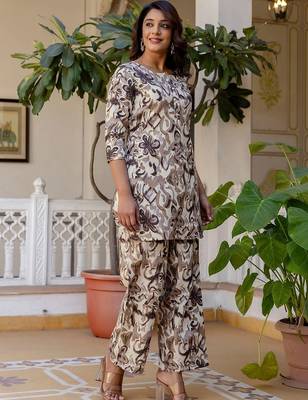 Printed Biege Cotton Blend Co Ords for Women 3