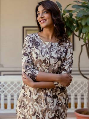 Printed Biege Cotton Blend Co Ords for Women 4