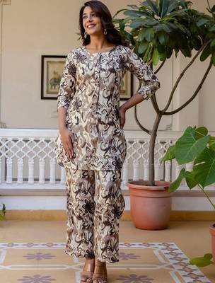 Printed Biege Cotton Blend Co Ords for Women 7
