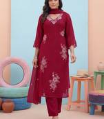 Women Floral Embroidered Regular Thread Work Kurta with Trousers & With Dupatta