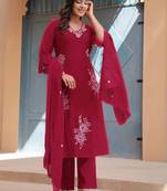 Women Floral Embroidered Regular Thread Work Kurta with Trousers & With Dupatta