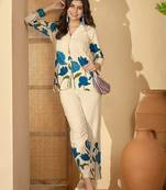 Printed Beige Cotton Blend Co Ords for Women