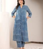 Printed Navy Blue Viscose Rayon Co Ords for Women