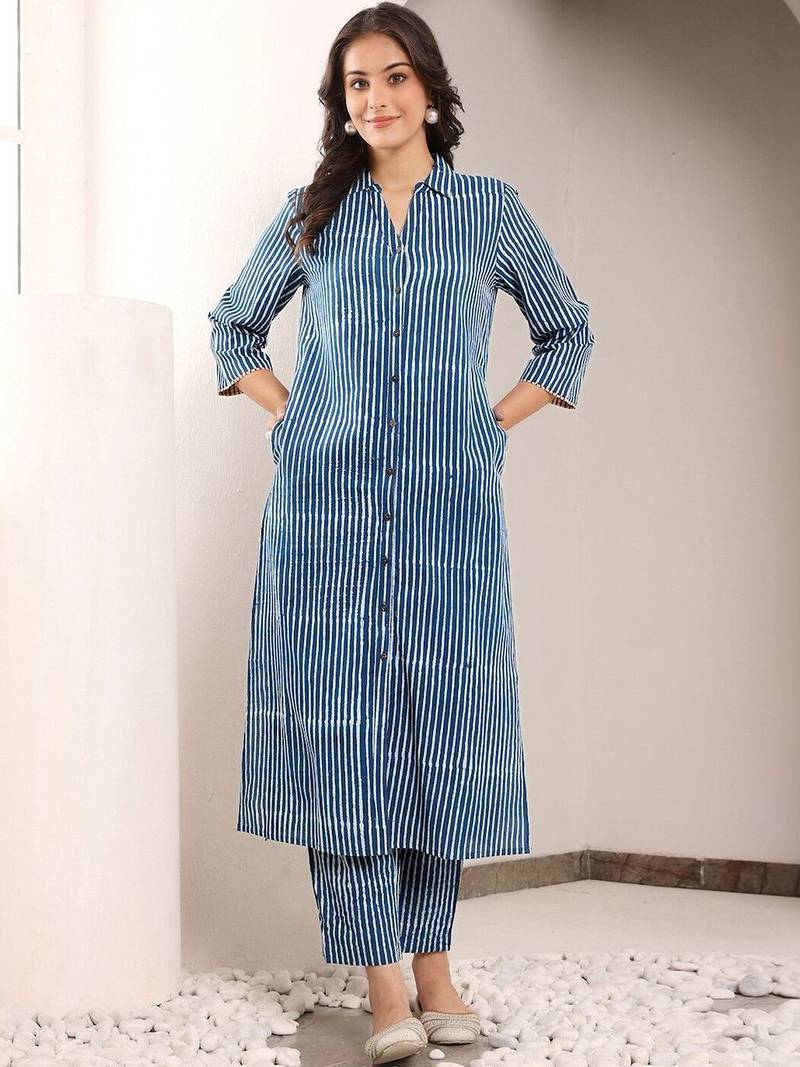 Printed Navy Blue Viscose Rayon Co Ords for Women