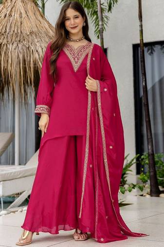 Women Ethnic Motifs Embroidered Thread Work Kurta with Palazzos & Dupatta