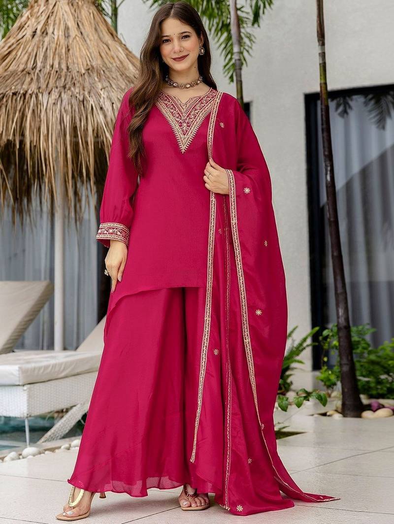 Women Ethnic Motifs Embroidered Thread Work Kurta with Palazzos & Dupatta