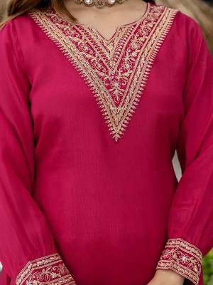 Women Ethnic Motifs Embroidered Thread Work Kurta with Palazzos & Dupatta 5