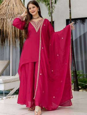 Women Ethnic Motifs Embroidered Thread Work Kurta with Palazzos & Dupatta 6