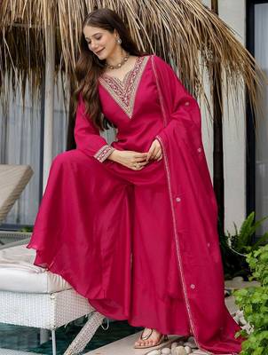 Women Ethnic Motifs Embroidered Thread Work Kurta with Palazzos & Dupatta 7