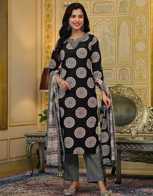 Women Ethnic Motifs Printed Regular Thread Work Kurta with Palazzos & With Dupatta 1