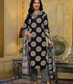 Women Ethnic Motifs Printed Regular Thread Work Kurta with Palazzos & With Dupatta