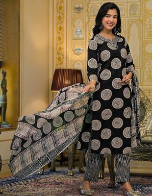 Women Ethnic Motifs Printed Regular Thread Work Kurta with Palazzos & With Dupatta 5
