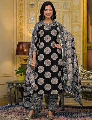 Women Ethnic Motifs Printed Regular Thread Work Kurta with Palazzos & With Dupatta 6