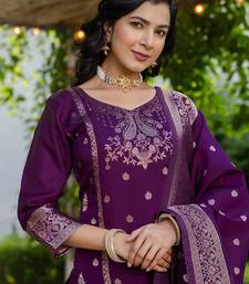 Women Woven Design Kurta with Trousers & Dupatta