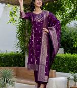 Women Woven Design Kurta with Trousers & Dupatta