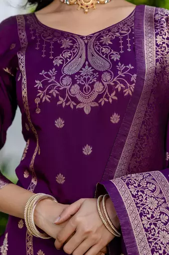 Women Woven Design Kurta with Trousers & Dupatta