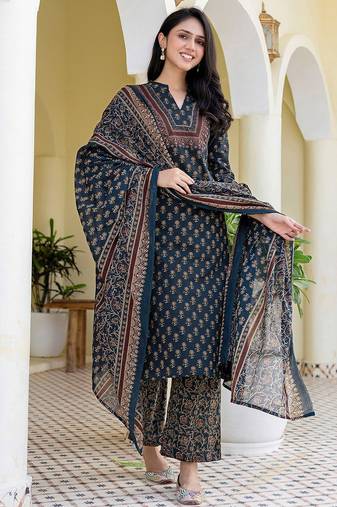 Women Ethnic Motifs Print Regular Kurta with Trousers & With Dupatta