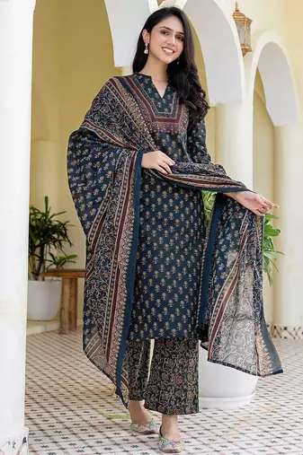 Women Ethnic Motifs Print Regular Kurta with Trousers & With Dupatta