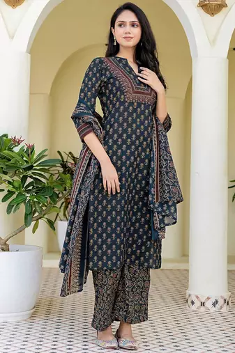 Women Ethnic Motifs Print Regular Kurta with Trousers & With Dupatta