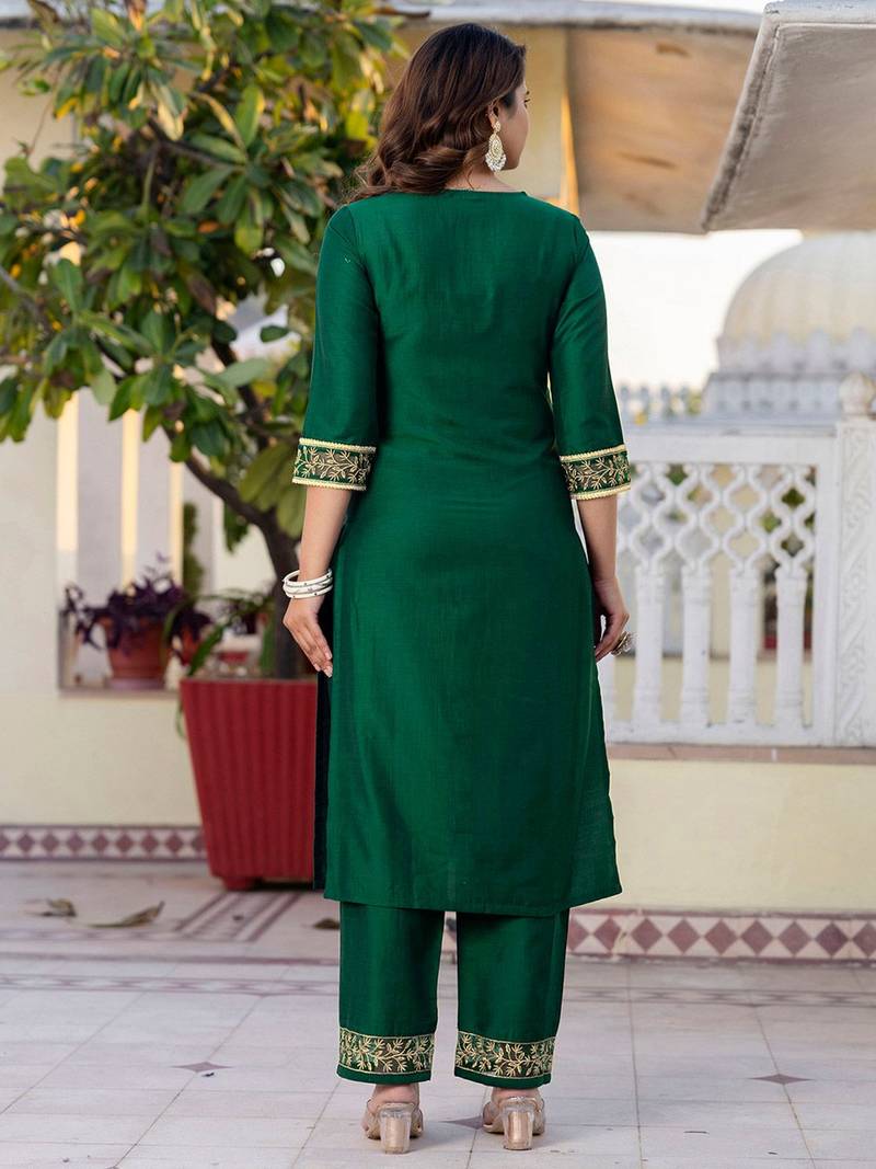 Women Ethnic Motifs Embroidered Kurta with Trousers & With Dupatta