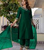 Women Ethnic Motifs Embroidered Kurta with Trousers & With Dupatta