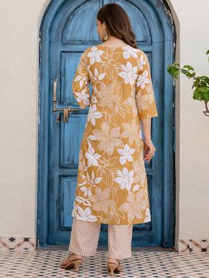 Women Floral Printed Mirror Work Kurta with Trousers & With Dupatta Kurta Sets 5