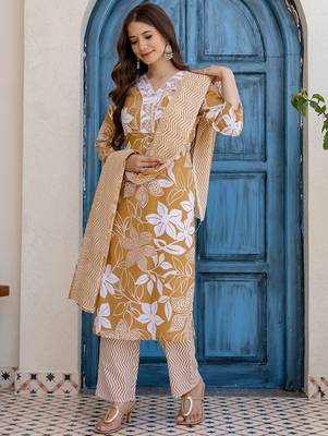 Women Floral Printed Mirror Work Kurta with Trousers & With Dupatta Kurta Sets 6