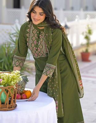 Women Ethnic Motifs Embroidered Regular Kurta with Palazzos & With Dupatta 3