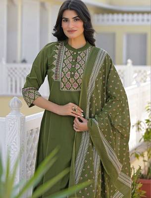 Women Ethnic Motifs Embroidered Regular Kurta with Palazzos & With Dupatta 6