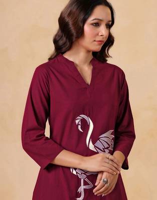 Embroidered Dusty Wine Cotton Co Ords for Women 2
