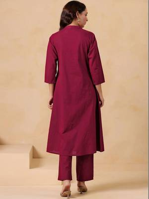 Embroidered Dusty Wine Cotton Co Ords for Women 3
