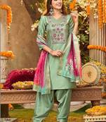Women Floral Embroidered Regular Thread Work Kurta with Patiala & With Dupatta