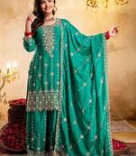 Women Ethnic Motifs Embroidered Regular Thread Work Kurta with Sharara & With Dupatta