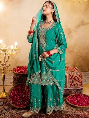 Women Ethnic Motifs Embroidered Regular Thread Work Kurta with Sharara & With Dupatta 7