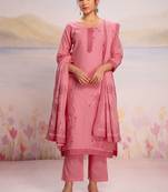Women Ethnic Motifs Embroidered Regular Thread Work Pure Cotton Kurta with Trousers & With Dupatta