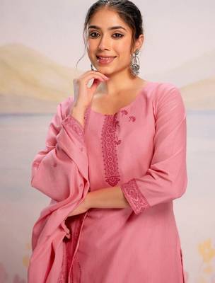 Women Ethnic Motifs Embroidered Regular Thread Work Pure Cotton Kurta with Trousers & With Dupatta 2