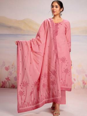Women Ethnic Motifs Embroidered Regular Thread Work Pure Cotton Kurta with Trousers & With Dupatta 5