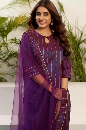 Women Striped Kurta with Palazzo & Dupatta