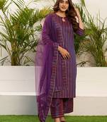 Women Striped Kurta with Palazzo & Dupatta