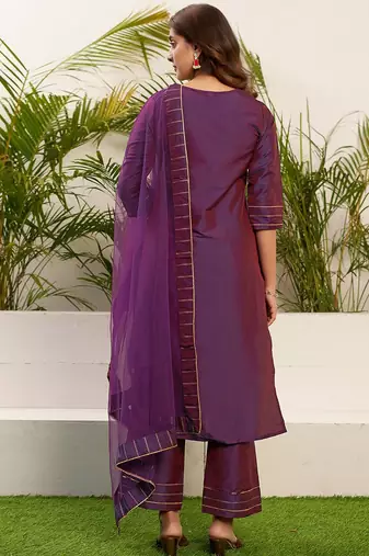 Women Striped Kurta with Palazzo & Dupatta