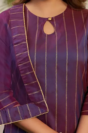 Women Striped Kurta with Palazzo & Dupatta