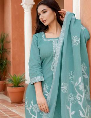 Women Floral Woven Design Kurta With Trousers & Dupatta 2