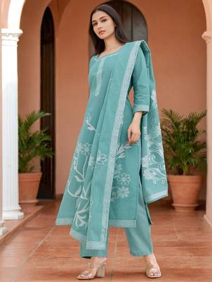 Women Floral Woven Design Kurta With Trousers & Dupatta 3