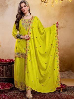 Women Ethnic Motifs Embroidered Regular Thread Work Kurta with Palazzos & With Dupatta 1