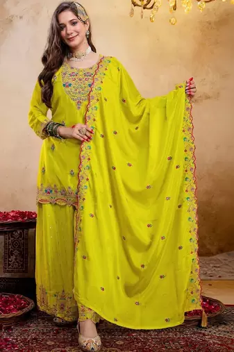 Women Ethnic Motifs Embroidered Regular Thread Work Kurta with Palazzos & With Dupatta