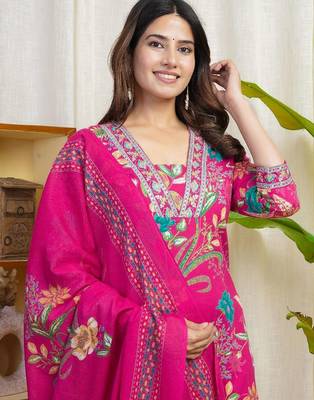Women Floral Printed Sequinned Regular Straight Kurta with Trousers & Dupatta 2