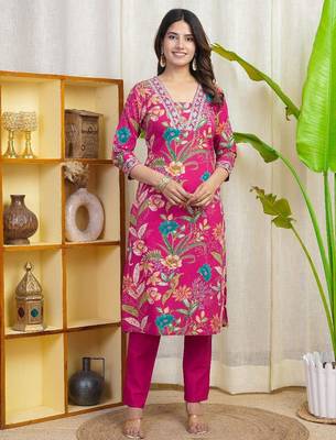 Women Floral Printed Sequinned Regular Straight Kurta with Trousers & Dupatta 4