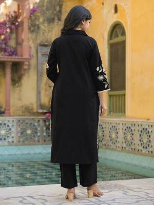 Embroidered Black Cotton Blend Co Ords for Women 3